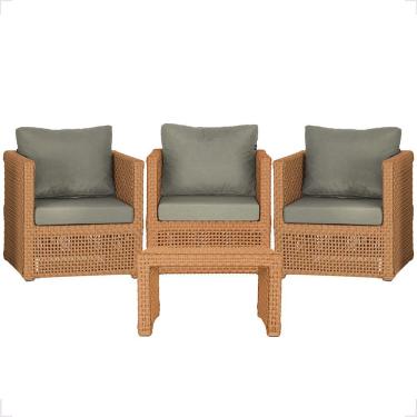 Imagem de Mesa E 3 Poltronas Madri Corda Náutica Estofado 8 Trama Terra Cota