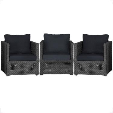 Imagem de 3 Poltronas Madri Alumínio Corda Náutica Estofado 12 Trama Preto