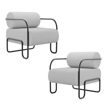 Imagem de Kit 02 Poltronas Decorativas Orgânica Living Miska Linho Cinza Claro - Desk Design