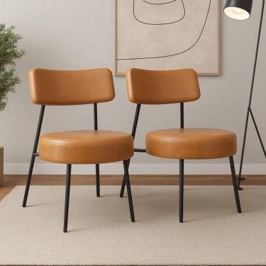 Imagem de Kit 02 Poltronas Decorativas Sala De Estar Kobe Estofada Com Encosto Couríssimo Whisky - Desk Design Cor Whisky