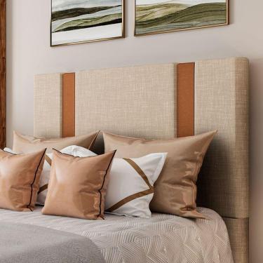 Imagem de Cabeceira Estofada Casal 140 Cm Ametista Linho Bege