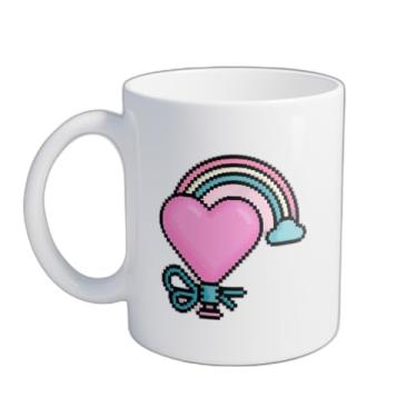 Imagem de Caneca Xícara de Café Porcelana 300ml Com Desenho de Corações e Balões Rosa