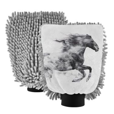 Imagem de ODAWA Pacote com 2 luvas de lavagem de carro brancas cavalo preto, espuma de microfibra dupla face, canhão para lavagem de carro, 18 x 26 cm