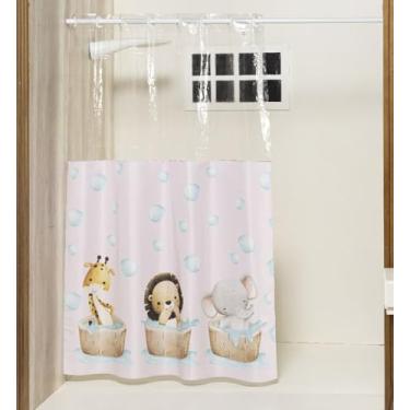 Imagem de Cortina para Box de Banheiro Impermeável com Ilhós (SAFARI ROSA)