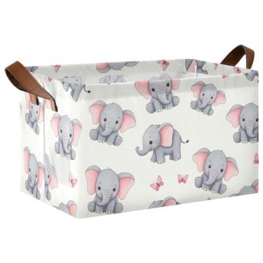 Imagem de Organizador de toalhas para armário para armazenamento de roupas, cesta de brinquedo grande para cães com alças, caixas organizadoras 17 x 29 x 25 cm, lindos elefantes cinzentos, pacote com 2