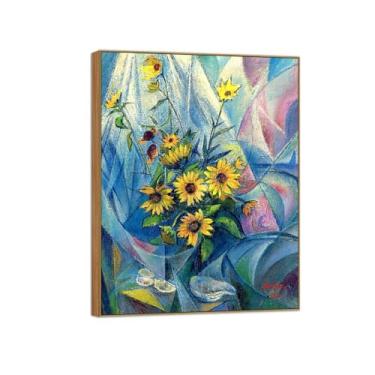 Imagem de BMZFYBS David Burliuk Famosas impressões em tela de arte de parede prontas para pendurar. Vaso de flores. Pintura de moldura de madeira para decoração de sala de estar 50 x 65 cm 20 x 26 polegadas