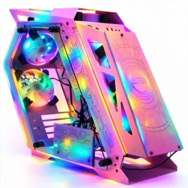 Imagem de Gabinete PC Gamer RGB Rosa com 3 Painéis de Vidro Temperado, 6x Fans, Compatível M-ATX/Mini-ATX, USB 3.0 Frontal
