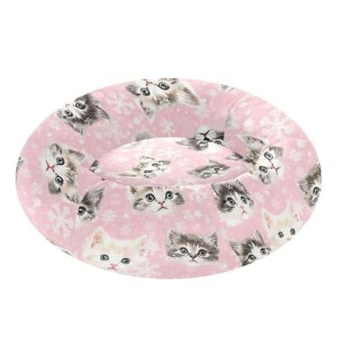 Imagem de SEHANY Cama de cachorro com estampa de gatos fofos, removível e lavável, pequena, redonda para gatos, cama fofa super macia para animais de estimação com fundo antiderrapante para cães pequenos e