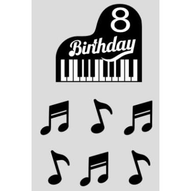 Imagem de Topo de bolo de piano infantil 8º aniversário feliz notas musicais conjunto de 7 peças decorações, festa de aniversário para meninos e meninas, festa de concerto, material de decoração de festa tema