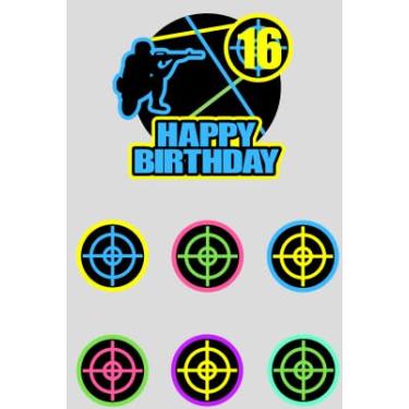 Imagem de Topper de bolo de paintball para crianças, tema oficial de tiro para adolescentes, decorações de 10º aniversário, festa de aniversário de meninos e meninas, decoração de festa de jogo de guerra de