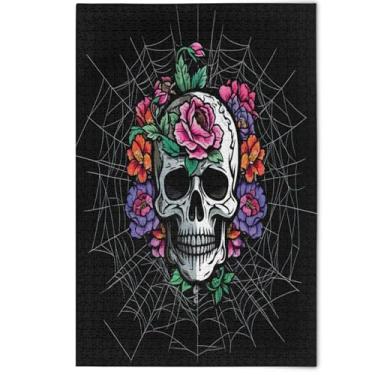Imagem de White Skull Flowers Web Black Adult Puzzles Jigsaw 1000 Pieces Funny Puzzle Game Gifts Creative Fun Adult Gifts Animal Painting Decor, 1000 Pieces, 29.5" x 19.7"