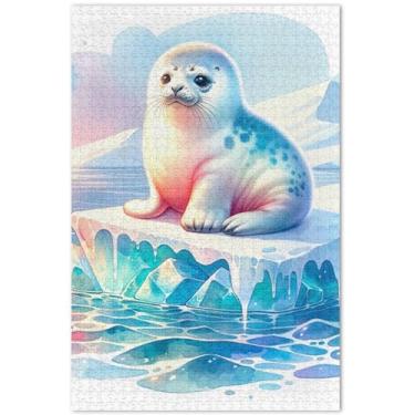 Imagem de Quebra-cabeça de animal polar com selo fofo de 1000 peças para adultos, presentes de festa de elefante branco, presentes masculinos, quebra-cabeça exclusivo, arte de brinquedo, 75 x 40 cm