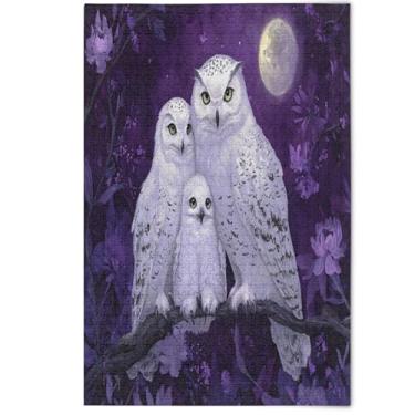 Imagem de Quebra-cabeças para adultos, 1000 peças, corujas brancas místicas, lua, roxo, amantes, elefantes brancos, presentes divertidos para a família, 1000 peças, 75 x 50 cm
