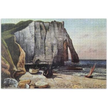 Imagem de Gustave Courbet Cliffs Prints Adultos Quebra-cabeça 1000 peças quebra-cabeça paisagem personalizado quebra-cabeça jogo presentes, 75 x 40 centímetros