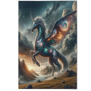 Imagem de 500 peças de quebra-cabeças para adultos brilhantes multicoloridos cavalos drangon presentes tecnológicos para amantes, quebra-cabeça divertido para família, decoração de arte estética, pintura, 500