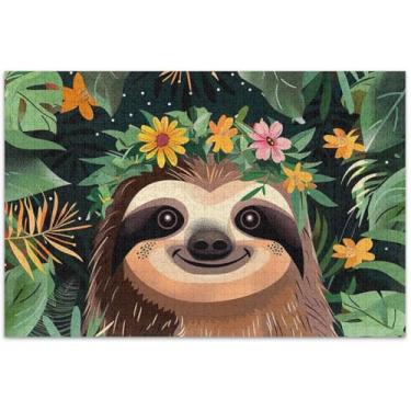 Imagem de Quebra-cabeça com flores de preguiça fofas para adultos, 1000 peças, presentes de elefante branco, quebra-cabeças engraçados e difíceis, pintura animal, 75 x 40 cm