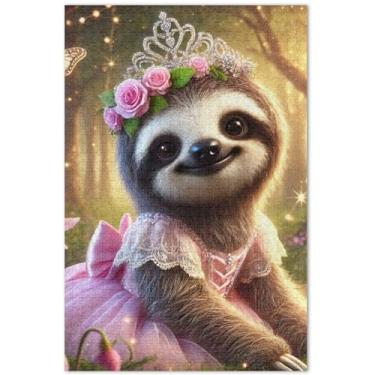 Imagem de Quebra-cabeça floral princesa preguiça fofa 500 peças presentes para adultos jogo elefante branco arte divertida animal arte colorida, 50 x 35 centímetros