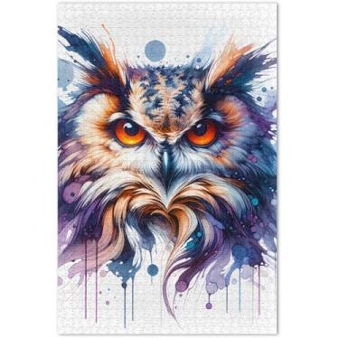 Imagem de Quebra-cabeça de pintura de coruja em aquarela para adultos 1000 peças engraçadas divertidas divertidas família boba arte impressão animal, 75 x 40 centímetros