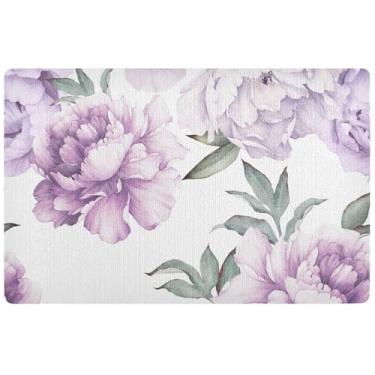 Imagem de TSENQUE Tapete personalizado floral peônia flores violeta tapete de porta bonito à prova d'água tapete de porta externo engraçado tapete externo antiderrapante 81 x 50 centímetros