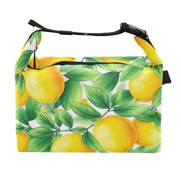 Imagem de TSENQUE Lancheira feminina com limão amarelo brilhante folhas verdes lancheira portátil lancheira para trabalho rosa bolsa térmica térmica para adultos