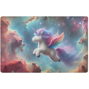 Imagem de TSENQUE Tapete de porta personalizado fofo unicórnio nebulosa espaço Halloween à prova d'água, decoração de varanda da frente lavável tapete de porta da frente entrada interna 81,3 cm x 50,8 cm