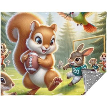 Imagem de Cobertor macio de coelho esportivo de esquilo fofo personalizado para sofá e sofá cobertores grossos para o inverno 177,8 cm x 139,7 cm cobertor divertido de Natal