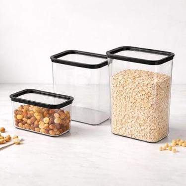 Imagem de Conjunto de Potes Herméticos, Livre de BPA, 750ml/1700ml/2600ml, Transparente com Tampa Preta, Empilháveis, Vedação em Silicone, Resistente a Micro-ondas e Freezer