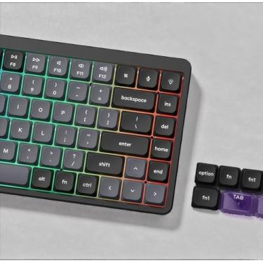 Imagem de dagaladoo Tampa de tecla de perfil baixo, teclas PBT Double Shot 60 75 por cento, cinza escuro/tampas de teclado roxo para a maioria dos interruptores MX teclado mecânico (apenas teclas)