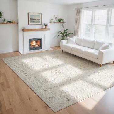 Imagem de Lbris Tapetes laváveis 20 x 25 cm para sala de estar - tapetes marrom claro para quarto, sala de jantar, tapete vintage grande macio de pilha baixa com suporte de borracha antiderrapante, tapete de