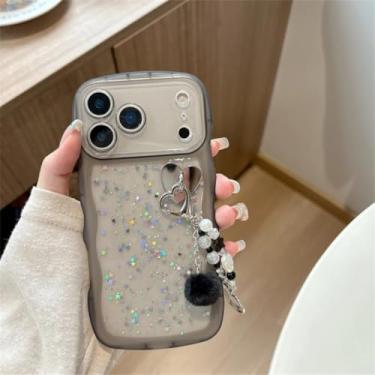 Imagem de Capa para celular com glitter e padrão ondulado 3D para iPhone 11, 12, 13, 14, 15, 16, 17 Pro Max e 16 Plus, com borda transparente e parte traseira em TPU macio (para iPhone 15/Preto)