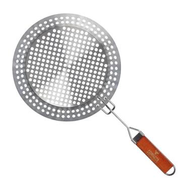 Imagem de Grelha Redonda Perfurada 30,5, Cabo Removível – Para Churrasqueira a Carvão/Gás | Legumes, Carnes, Frutos do Mar e Pizza