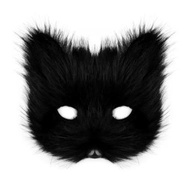 Imagem de hbbhml Máscara de gato raposa lobo pele sintética animal fofo cosplay máscaras faciais para baile de máscaras, Natal, Halloween, carnaval