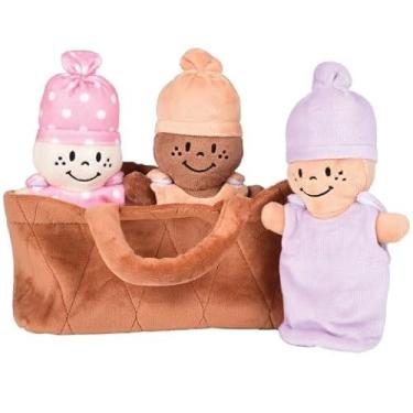 Imagem de Creative Minds Basket of Babies with 3 Super Soft 9" Plush Doll Toys for Babies and Kids, Plush Multicultural Sensory Babies Toy Set with Basket, Orange, Purple, Pink