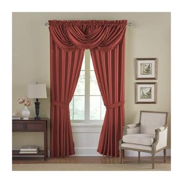 Imagem de Elrene Home Fashions Cortina de janela Versailles de seda sintética para escurecimento e eficiência energética, painel sólido, 132 x 213 cm (1, vermelho