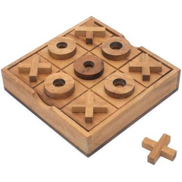 Imagem de Jogo de tabuleiro Wood Tic Tac Toe – Jogo de tabuleiro Wood XOXO (nadas e cruzadas) | Jogo de mesa clássico para família | Jogo de estratégia tradicional para adultos e crianças, conjunto de viagem de madeira de acácia premium