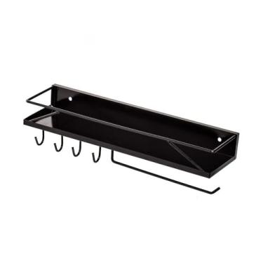 Imagem de Suporte de Cozinha Com Ganchos Porta Temperos Conchas Papel Toalha(Preto)