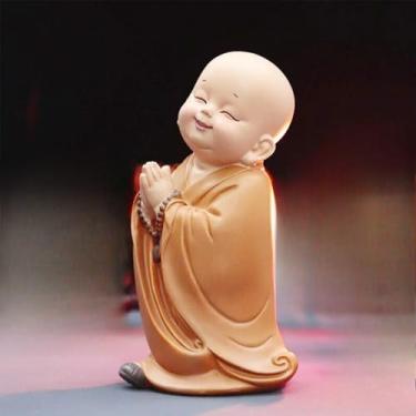 Imagem de FENNYYAR Estatueta de pequeno monge mini estátua de monge, Buda, 13 cm, decoração de estátua de monge, enfeite de monge