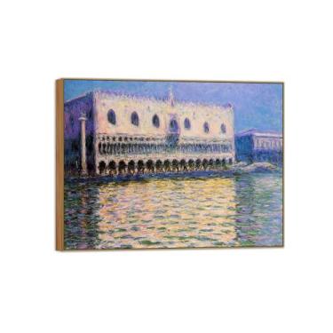 Imagem de BMZFYBS Claude Monet Famosas Impressões em tela de parede prontas para pendurar - Palazzo Ducale-Wood Frame Painting for Living Room Decor 70x90cm27x35in