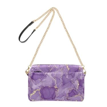 Imagem de Joitme Bolsa transversal feminina dourada roxa estética com alça de corrente de couro PU bolsa de ombro bolsa para celular