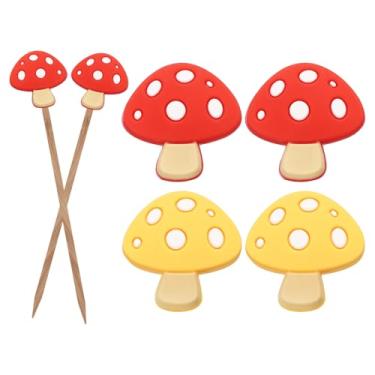 Imagem de Generic 4 peças de tampas de costura de cogumelo lindas tampas de pontas de agulha de tricô de silicone para tamanhos de agulhas de 1,5 a 11 (2,5 mm-9 mm), vermelho/amarelo