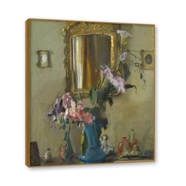 Imagem de NHLDZYH Moldura de madeira de teca. Flores clássicas natureza morta pintura em tela retro buquê de flores pinturas estilo country decoração de parede para cozinha e sala de estar. B32. 70 x 84 cm