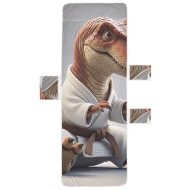 Imagem de Dinossauro Karatê Engraçado Chaise Lounge Cadeira Toalha de Praia de Piscina com Bolsos Engraçado Espreguiçadeira de Piscina 85 x 76 centímetros
