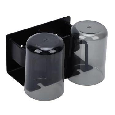 Imagem de ASHATA Suporte de Escova de Dentes Montado na Parede, Sem Broca, Organizador de Banheiro Com 2 Copos, para Armazenamento de Ferramentas de Barbear, Pente de Pasta de Dente (Preto)