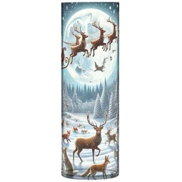 Imagem de Vaso cilíndrico de Natal, inverno, veado, Papai Noel, vaso de flores, vasos altos personalizados para flores, decoração floral de sala de estar, 30 cm x 9,9 cm