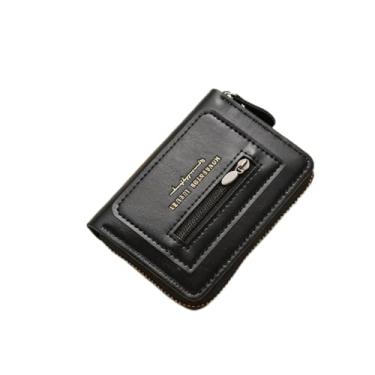 Imagem de Carteira universal simples preta horizontal de couro legítimo com sensação de lichia, design horizontal simples com fivela, grão de lichia, sensação de couro, vários cartões