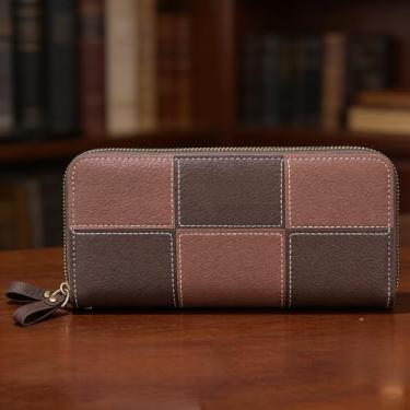 Imagem de Carteira feminina, bolsa de telefone de couro macio com zíper duplo longa de grande capacidade, organizador fino portátil com bloqueio RFID para transporte seguro (roxo)