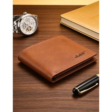 Imagem de Carteira masculina dobrável de couro curta, carteira compacta retrô vintage (marrom claro)