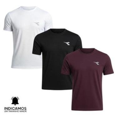 Imagem de Kit 3 Camisetas Diadora Small Logo Masculina - Branco e Bordô G-Masculino