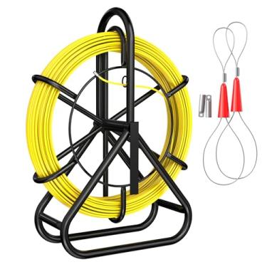 Imagem de Fita de fibra de vidro para peixes de 198 metros, 6 mm, duto Rodder Fishtape de fibra de vidro, extrator de fio de cabo elétrico, fita de pesca, vara de corrida de cabo resistente com suporte de