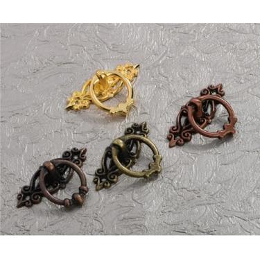 Imagem de Puxador de porta de armário de cozinha de liga de zinco retrô armário ferragens armário antigo escovado bronze vermelho dourado preto alças 1 peça (dourado)